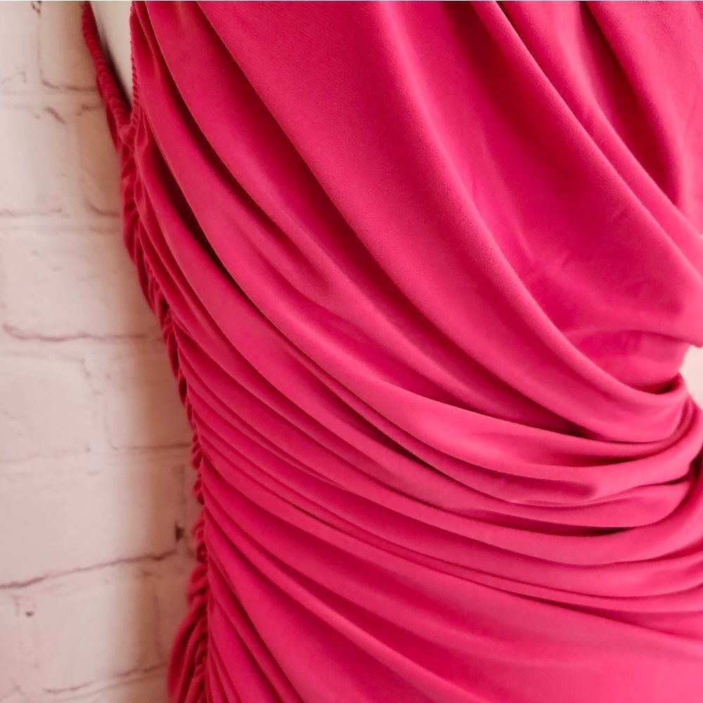 NWT Norma Kamali "Diana" Hot Pink (Rose) One Shoulder Ruched Gown sz.XS Ret $275 - Picture 5 of 12